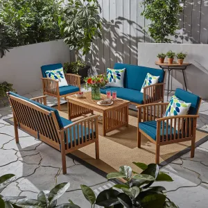 Outdoor Acacia Wood 6 Seater Conversation Set with Coffee Table - NH476603 patio chairs, outdoor seating