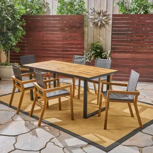 Outdoor Acacia Wood 7 Piece Dining Set with Mesh Seats - NH649603 patio chairs, outdoor seating