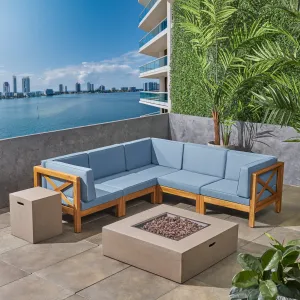 Outdoor Acacia Wood 7-Piece Sectional Sofa Set with Fire Pit - NH917603 serving bowl, serving dish