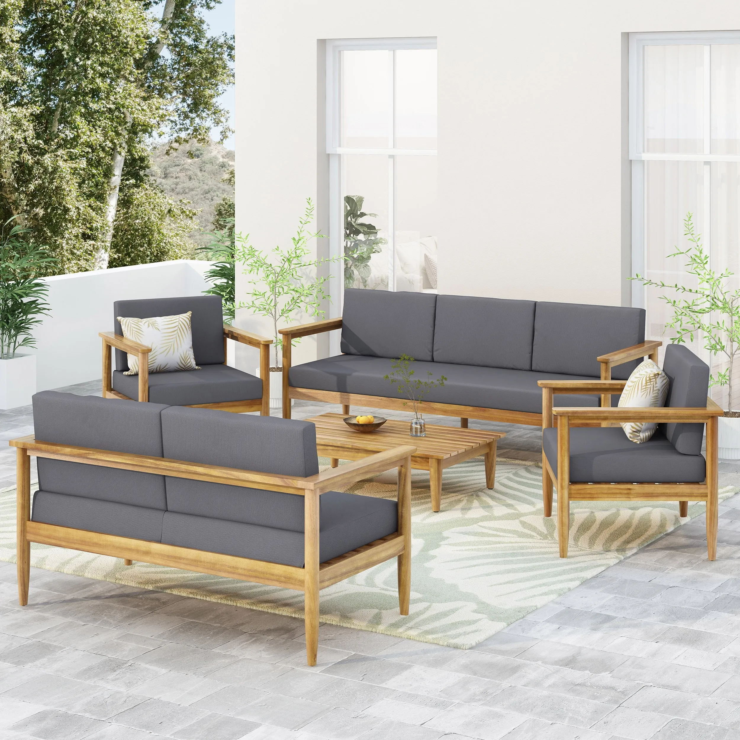 Outdoor Acacia Wood 7 Seater Chat Set - NH226313
