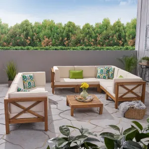 Outdoor Acacia Wood 8 Seater Sectional Sofa Set with Coffee Table - NH237603 serving bowl, serving dish