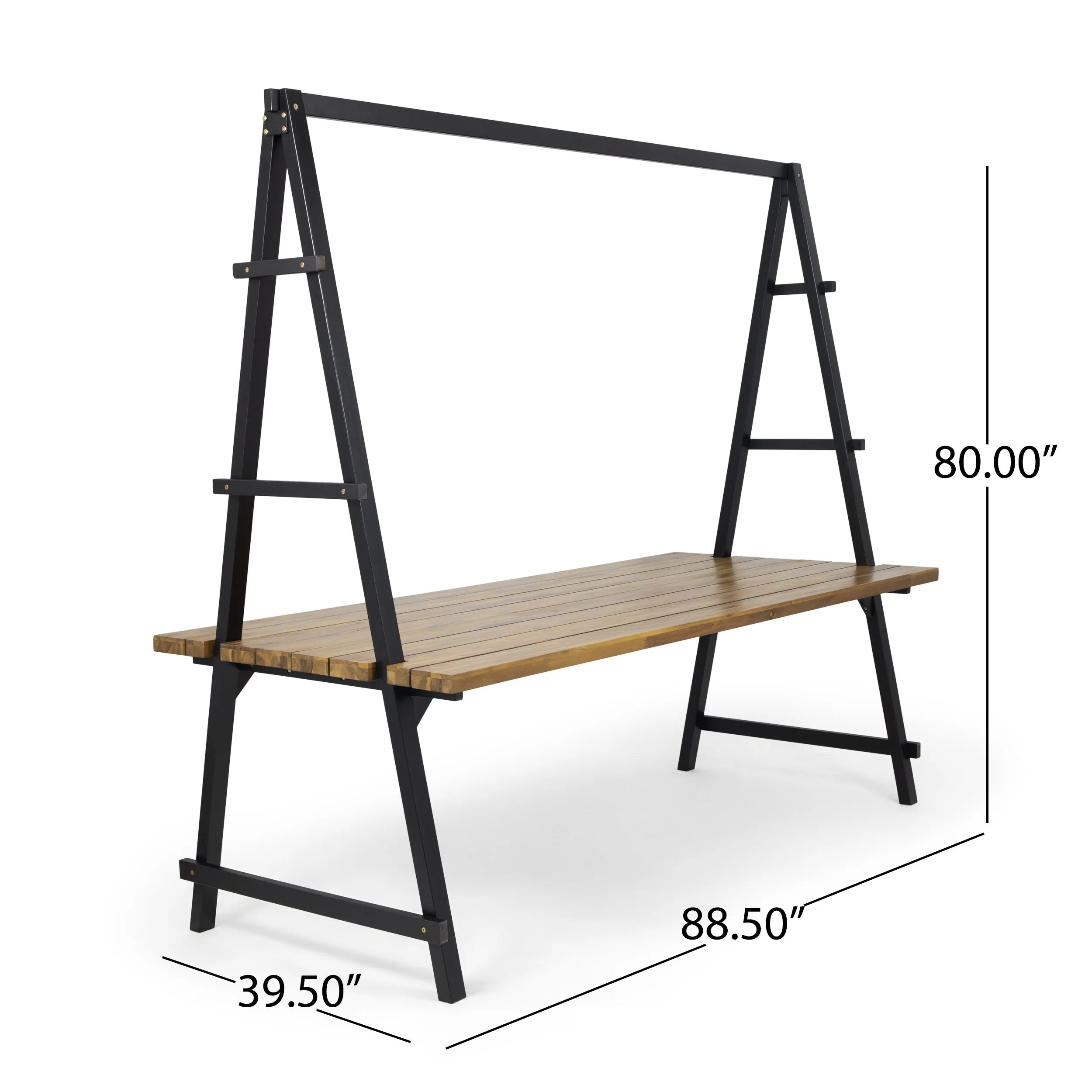 Outdoor Acacia Wood 88.5" Dining Table with Iron Plant Hanger - NH992903