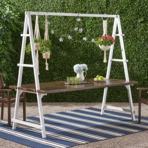 Outdoor Acacia Wood 88.5" Dining Table with Iron Plant Hanger - NH992903 patio chairs, outdoor seating