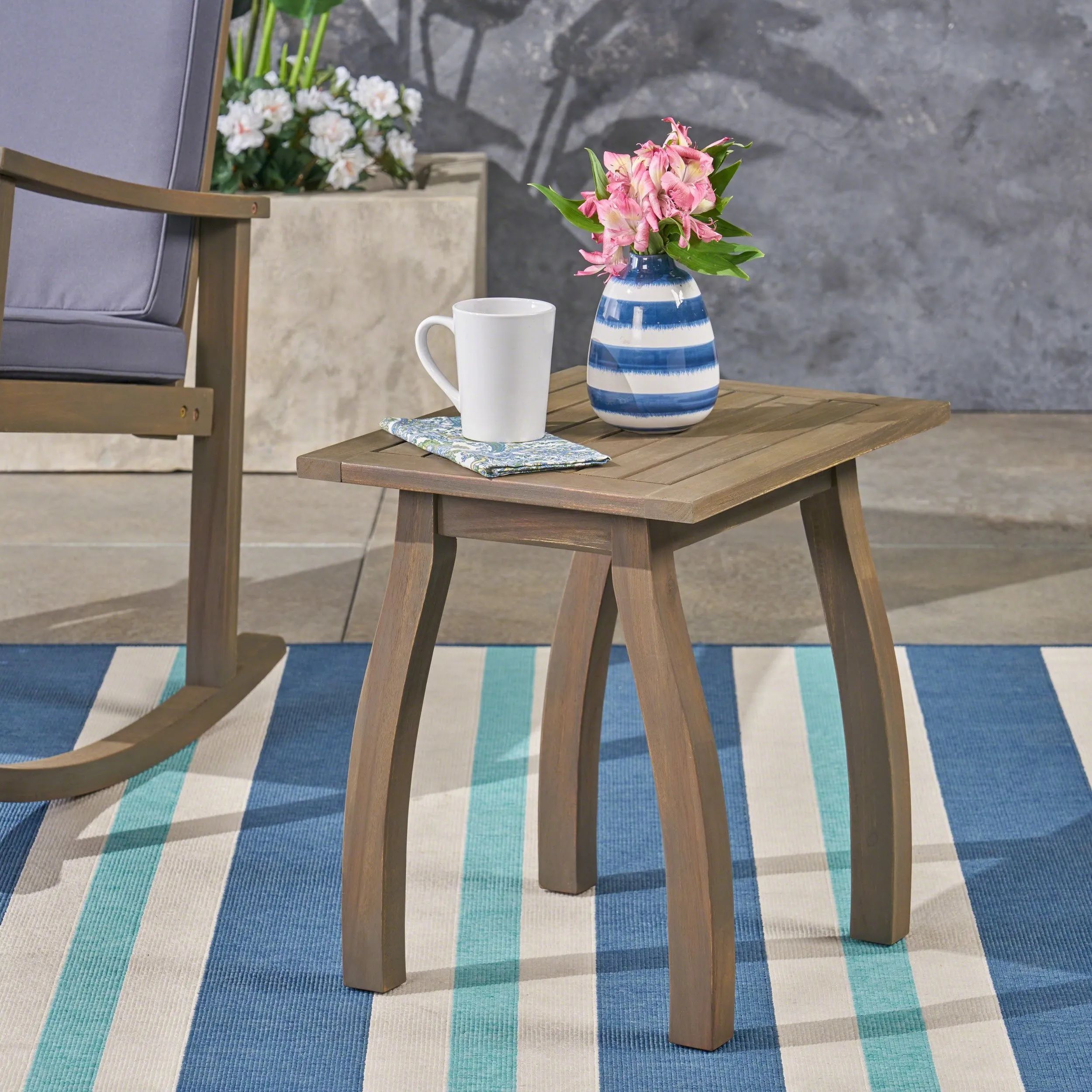 Outdoor Acacia Wood Accent Table, Gray Finish - NH990603 coffee table, accent table