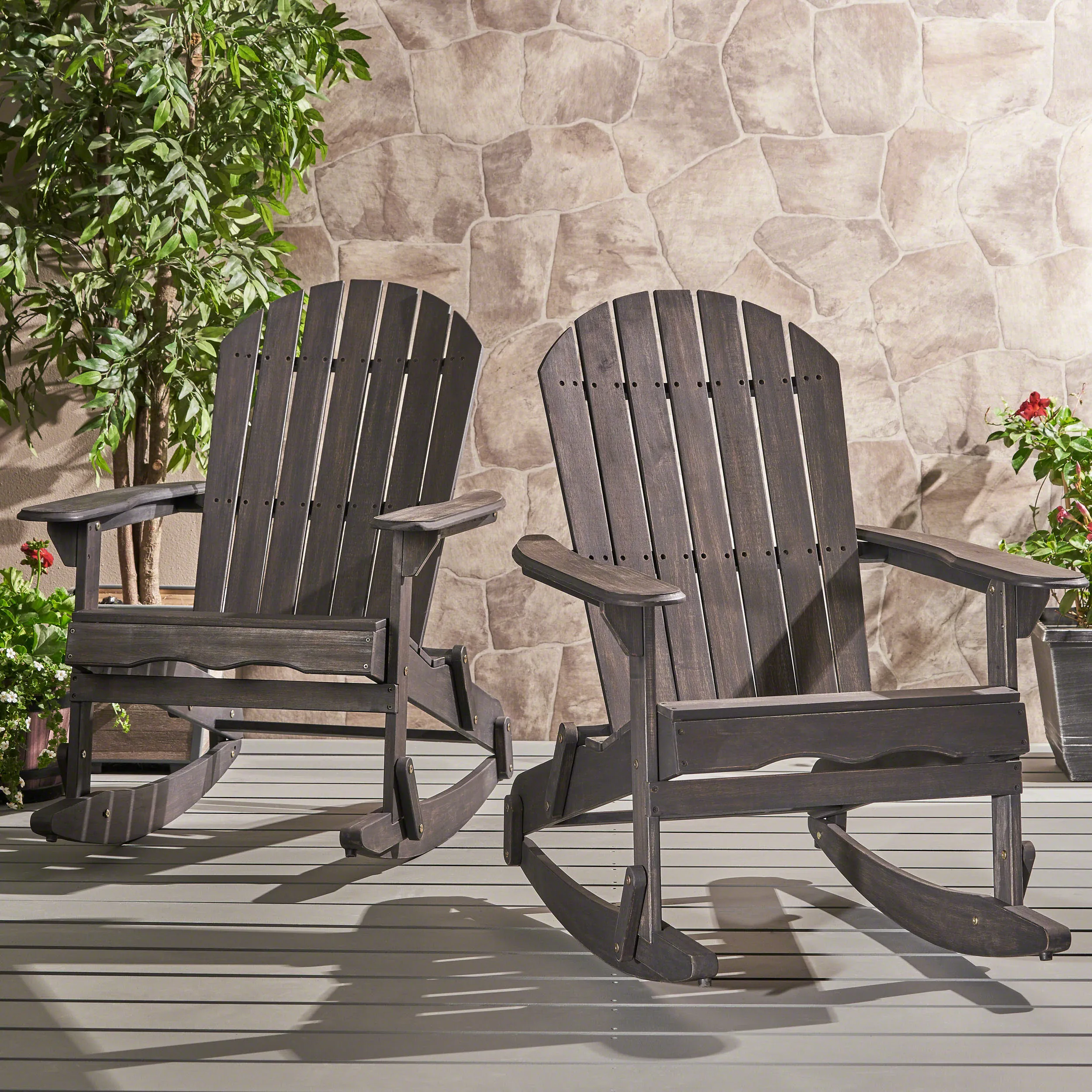 Outdoor Acacia Wood Adirondack Rocking Chair - NH430403