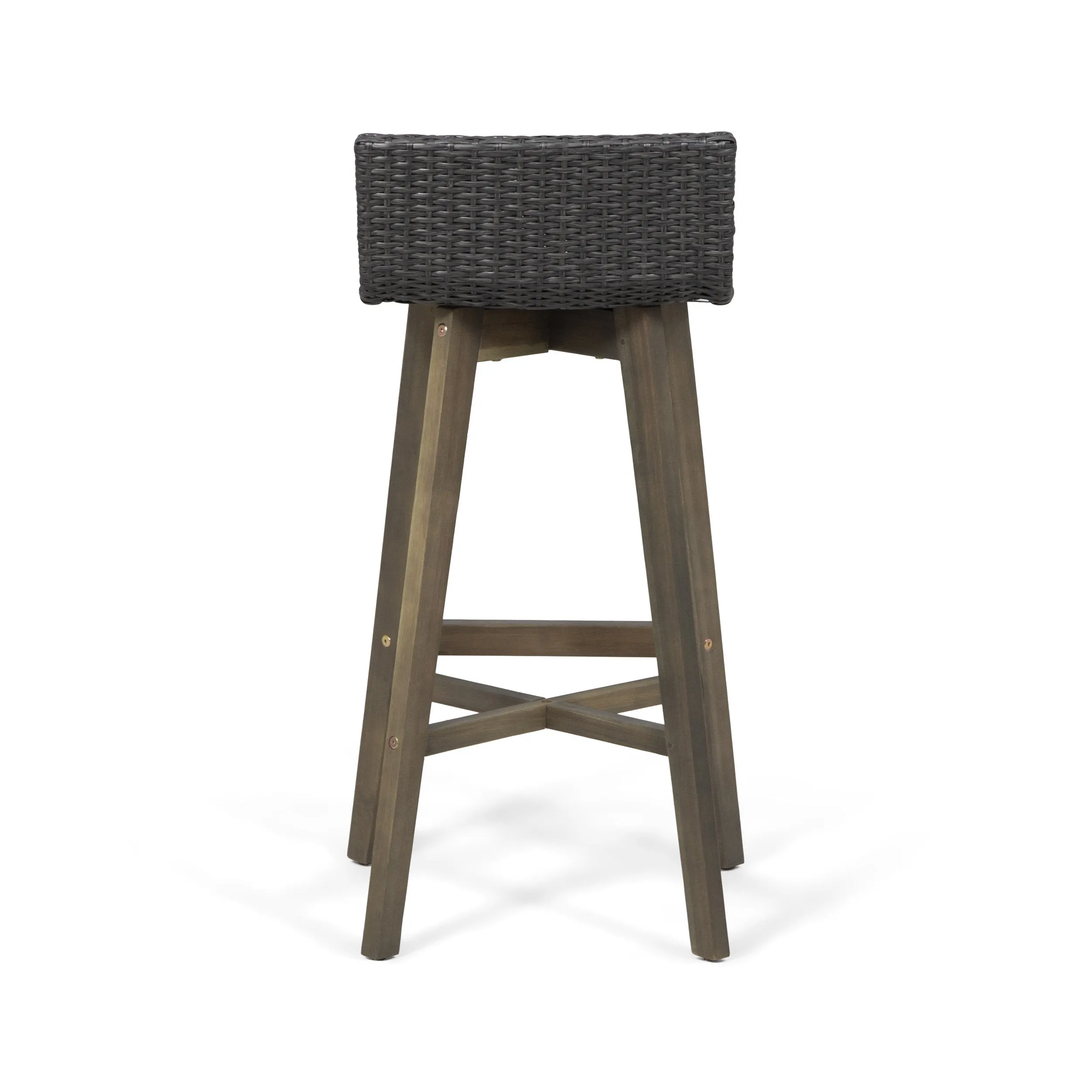 Outdoor Acacia Wood & Wicker Barstools (Set of 2) - NH910013