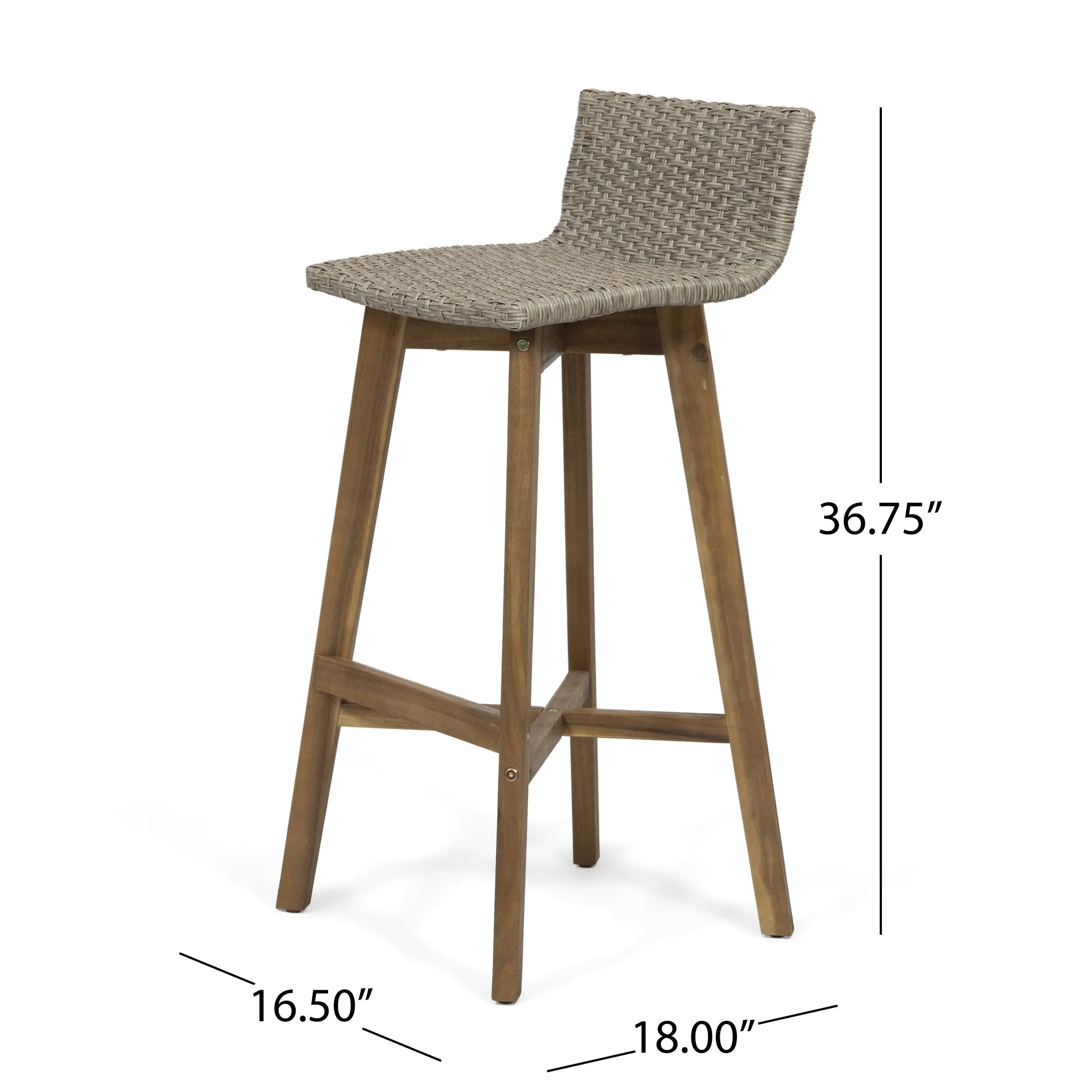 Outdoor Acacia Wood & Wicker Barstools (Set of 2) - NH910013