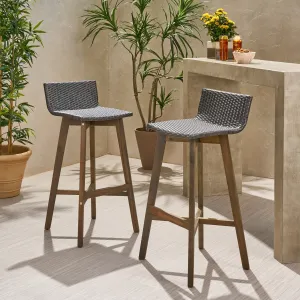 Outdoor Acacia Wood & Wicker Barstools (Set of 2) - NH910013 patio chairs, outdoor seating