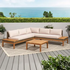 Outdoor Acacia Wood and Wicker 5 Seater Sectional Sofa Set with Water-Resistant Cushions - NH761113 serving bowl, serving dish