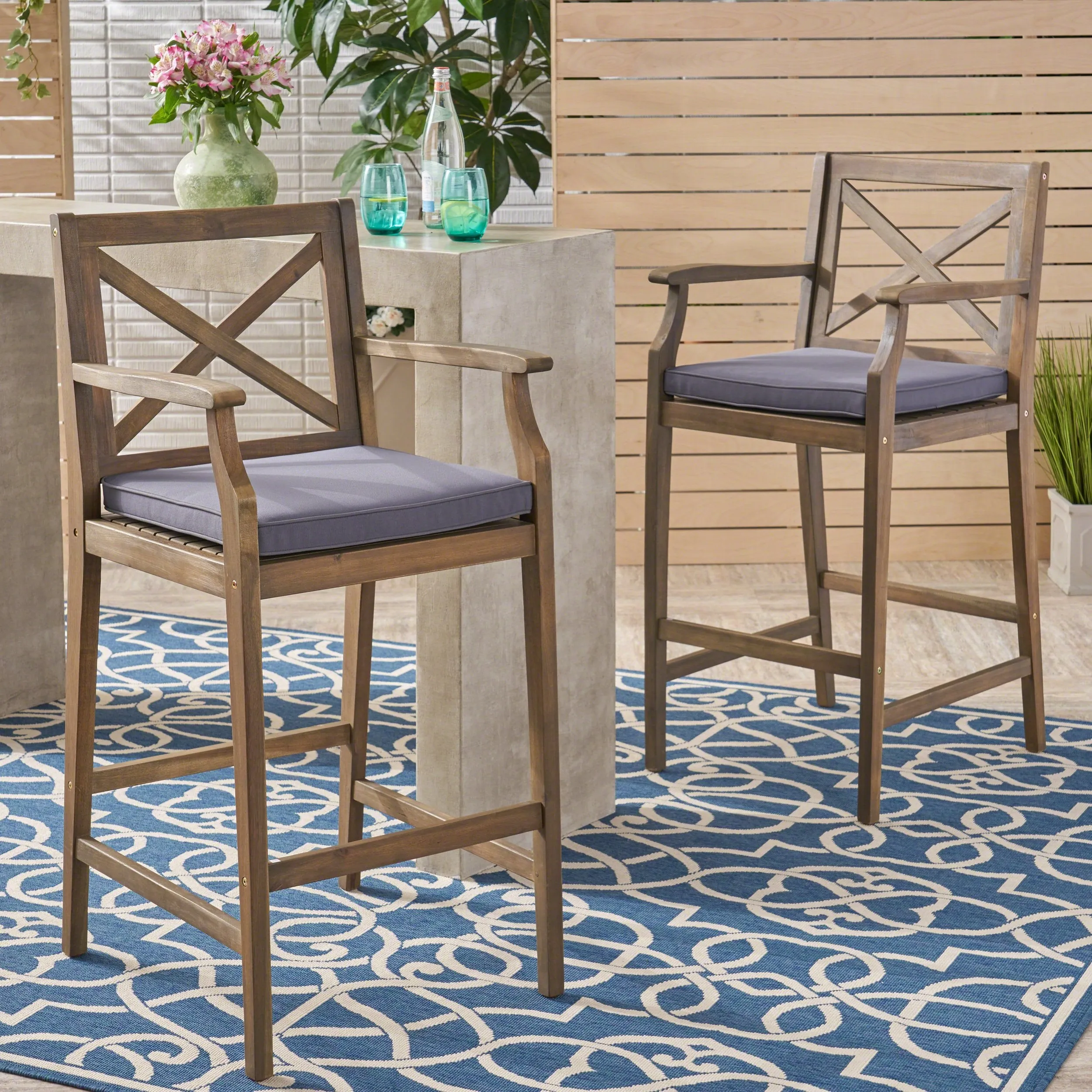 Outdoor Acacia Wood Barstool (set of 2) - NH618503
