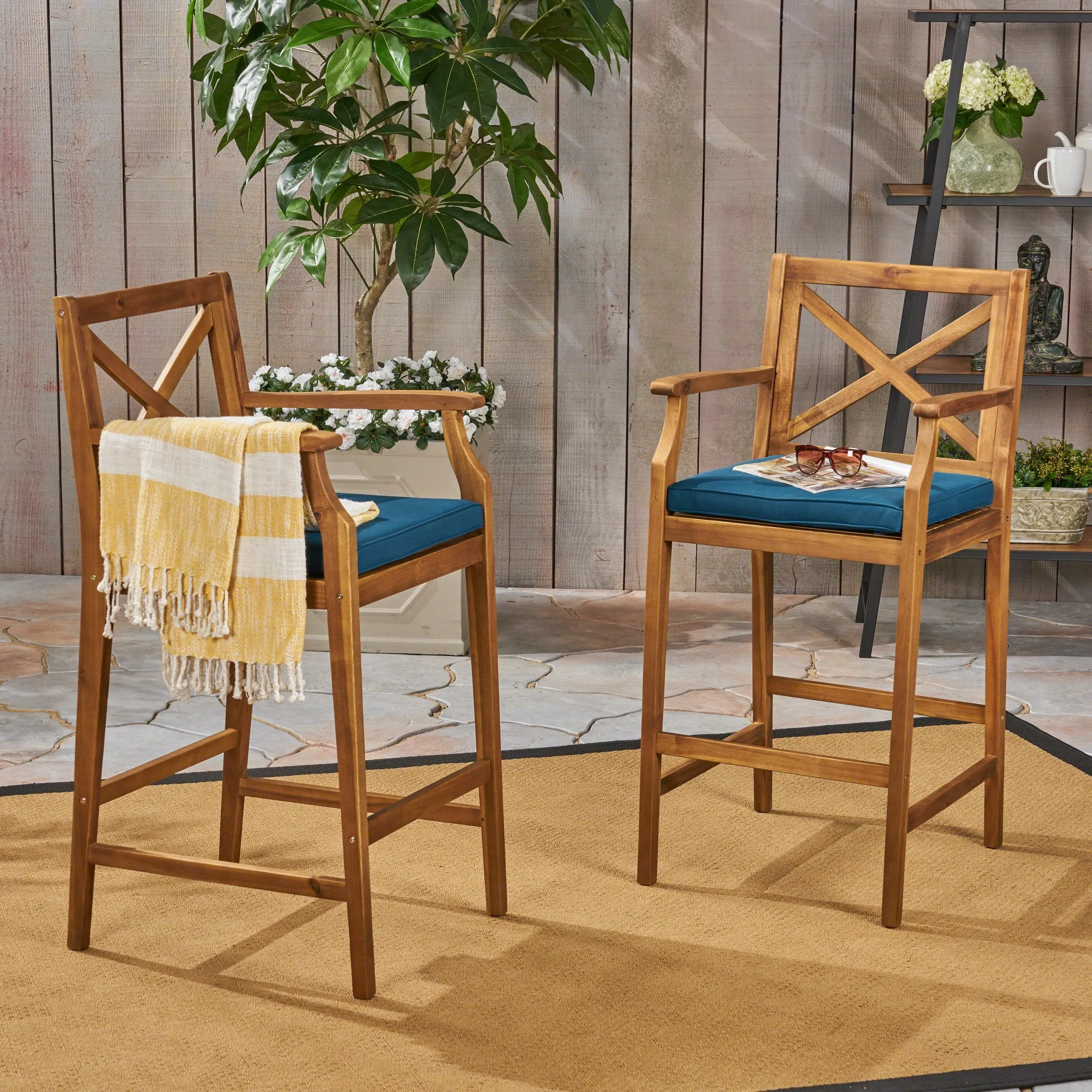 Outdoor Acacia Wood Barstool (set of 2) - NH618503 patio chairs, outdoor seating