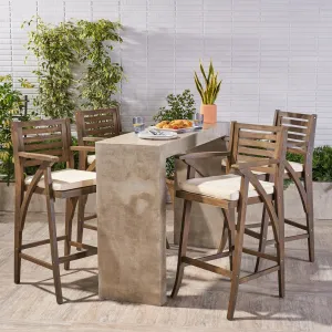 Outdoor Acacia Wood Barstool (Set of 4), Grey with Cream Cushion - NH486403 patio chairs, outdoor seating