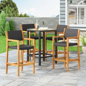 Outdoor Acacia Wood Barstools with Wicker (Set of 4) - NH338213 patio chairs, outdoor seating