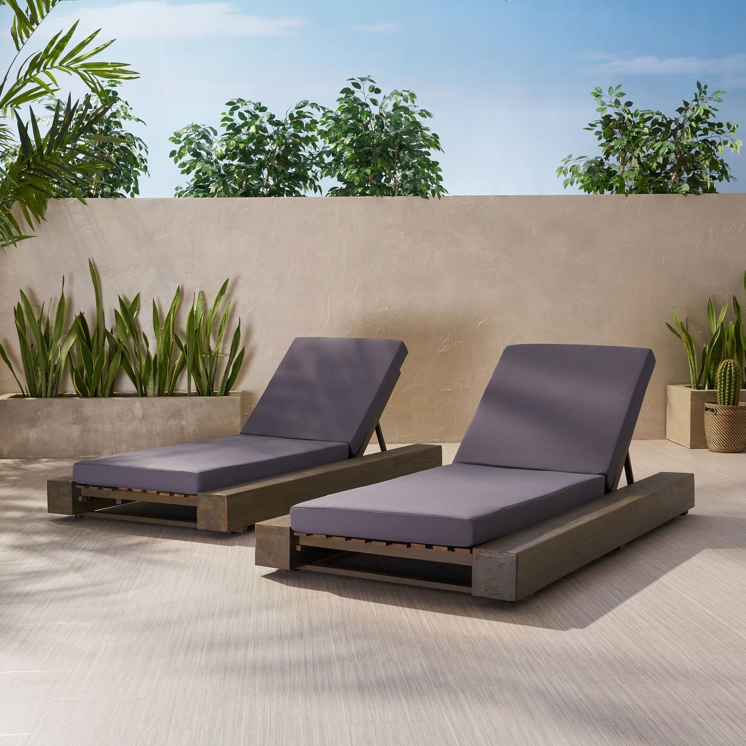 Outdoor Acacia Wood Chaise Lounge and Cushion Sets (Set of 2) - NH958903 patio chairs, outdoor seating