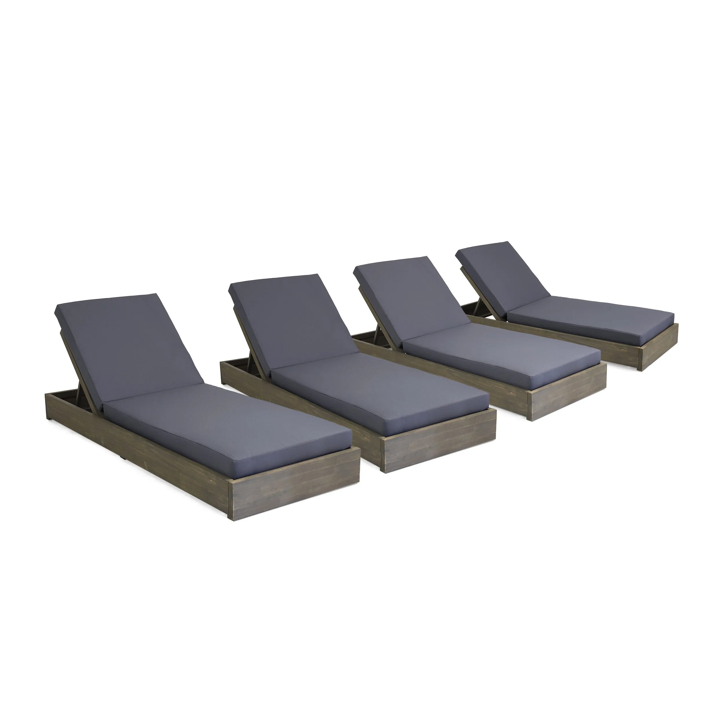 Outdoor Acacia Wood Chaise Lounge with Cushion (Set of 4) - NH814313 patio chairs, outdoor seating