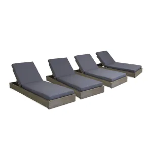 Outdoor Acacia Wood Chaise Lounge with Cushion (Set of 4) - NH814313 patio chairs, outdoor seating