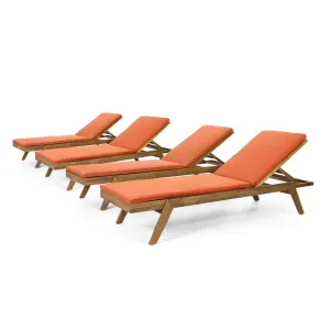 Outdoor Acacia Wood Chaise Lounge with Water Resistant Cushions, Set of 4 - NH848413 patio chairs, outdoor seating