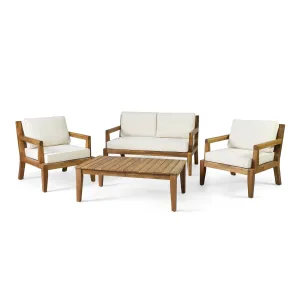 Outdoor Acacia Wood Chat Set, Teak and Beige - NH392413 clothes rack, garment rack
