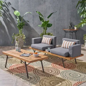 Outdoor Acacia Wood Chat Set, Teak Finish and Dark Gray - NH762503 patio chairs, outdoor seating
