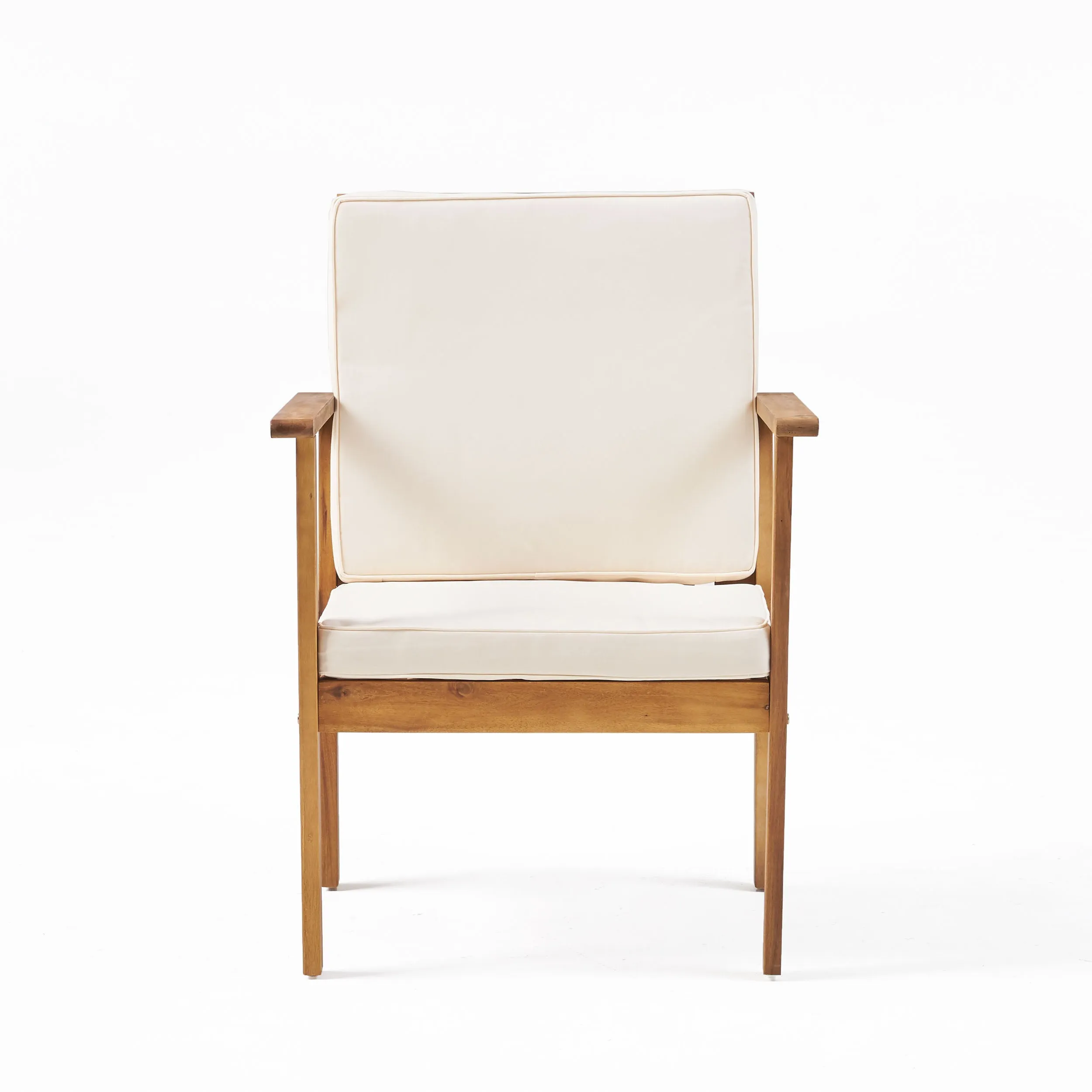 Outdoor Acacia Wood Club Chair and Coffee Table Set with Cushions