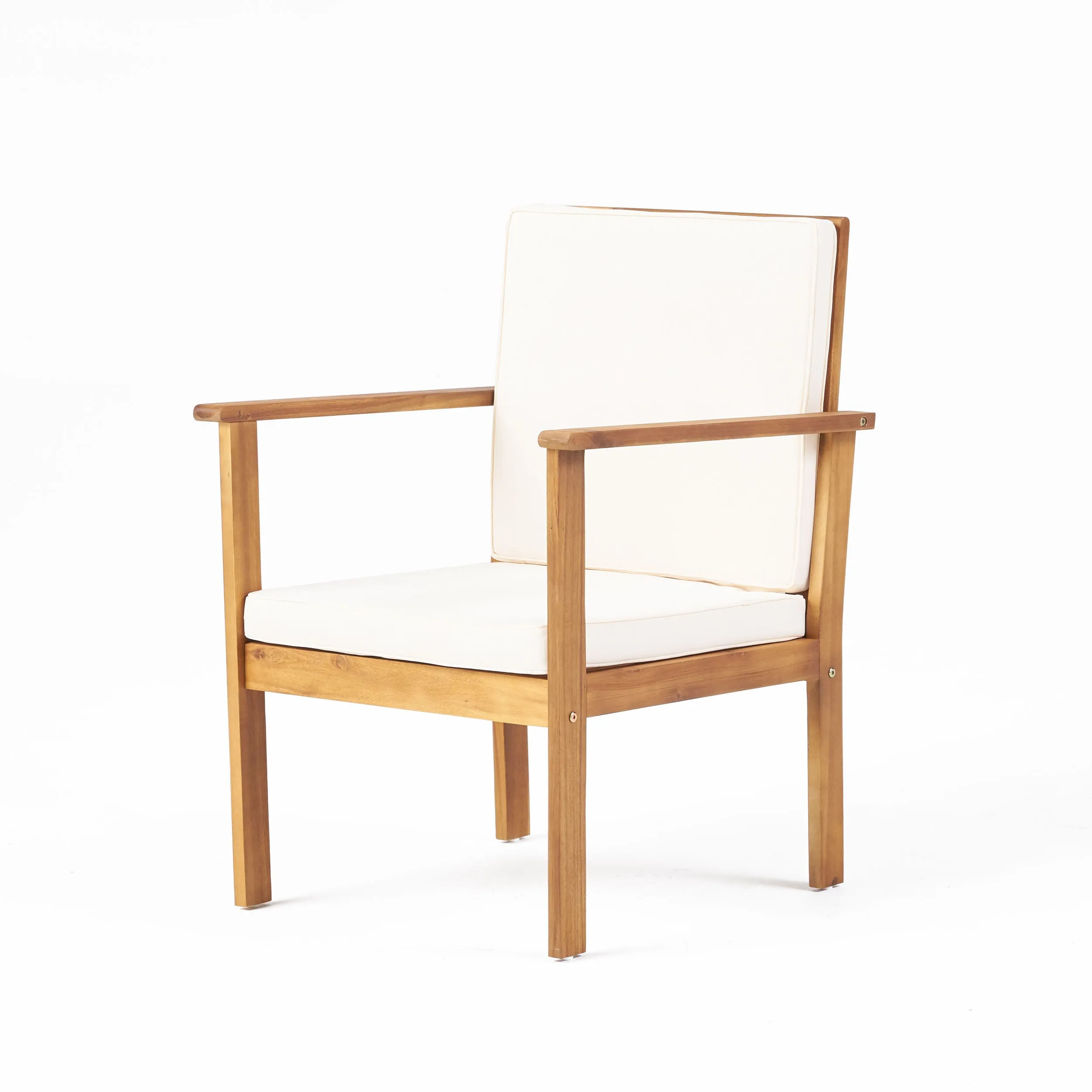 Outdoor Acacia Wood Club Chair and Coffee Table Set with Cushions
