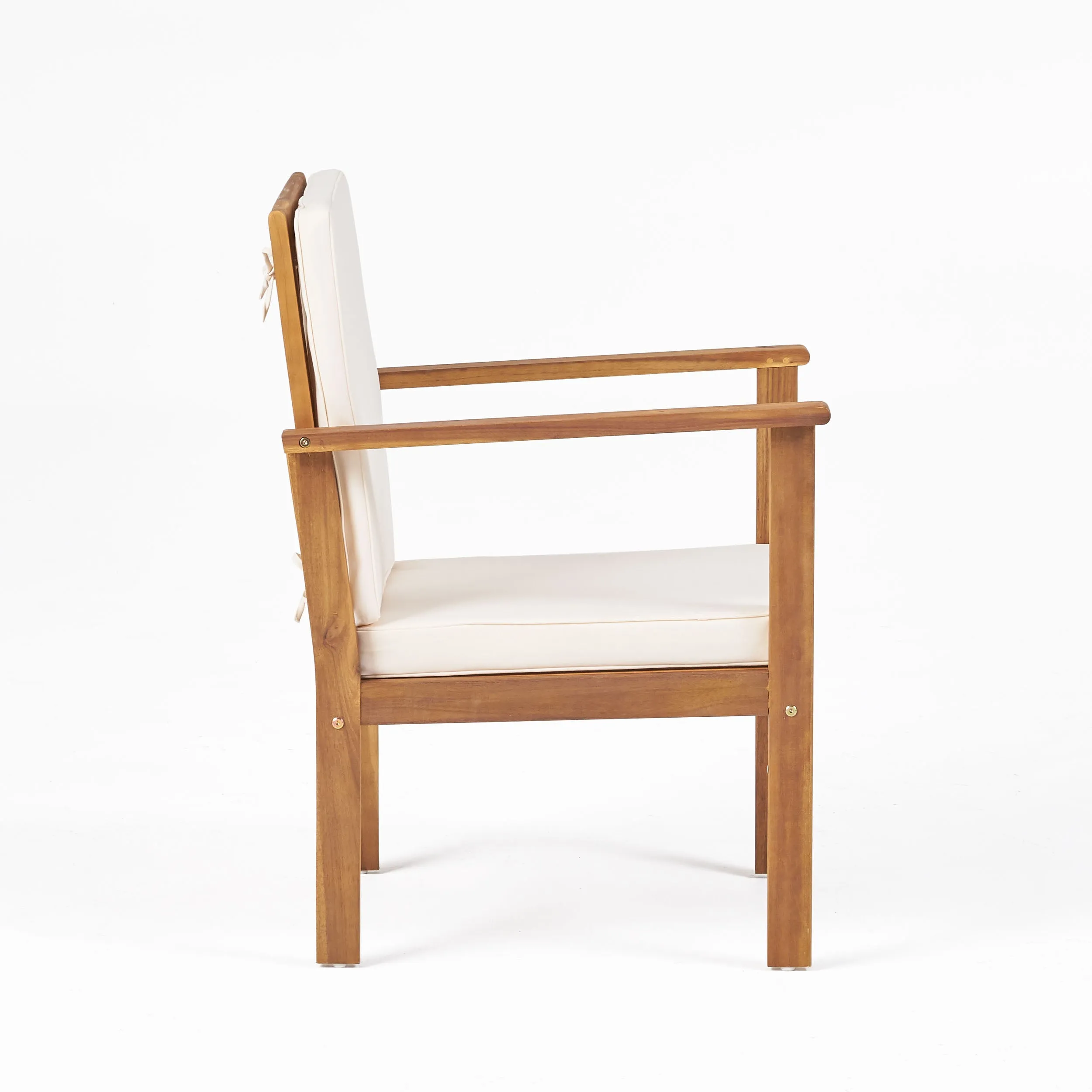 Outdoor Acacia Wood Club Chair and Coffee Table Set with Cushions