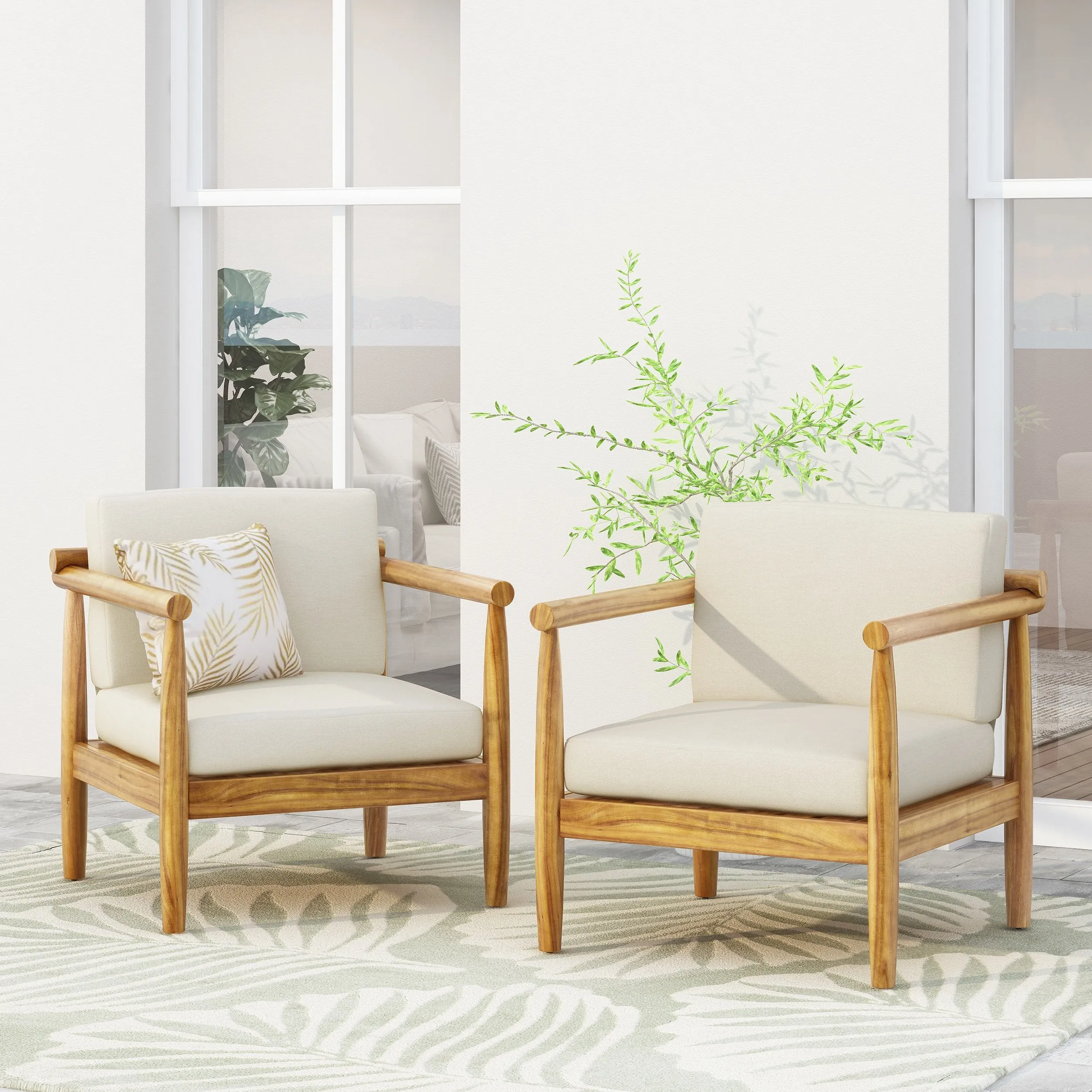 Outdoor Acacia Wood Club Chair (Set of 2) - NH768313