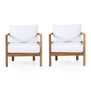Outdoor Acacia Wood Club Chair with Cushion, Set of 2, Teak and White - NH316513 chandelier, pendant light