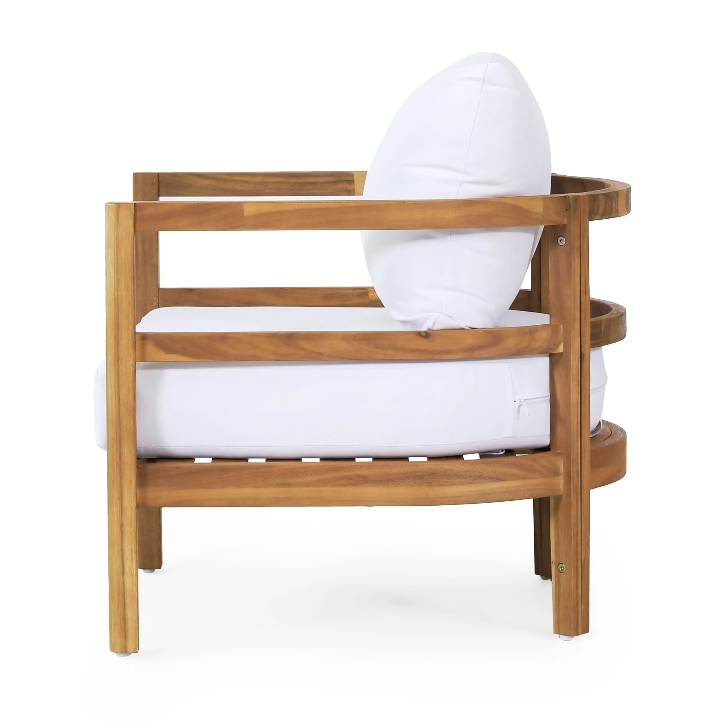 Outdoor Acacia Wood Club Chair with Cushion, Set of 2, Teak and White - NH316513