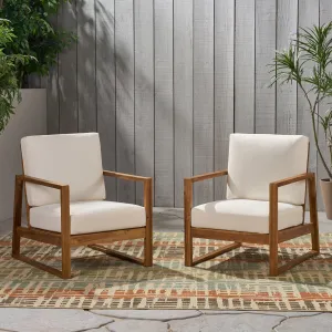 Outdoor Acacia Wood Club Chair with Cushions (Set of 2) - NH663013 patio chairs, outdoor seating
