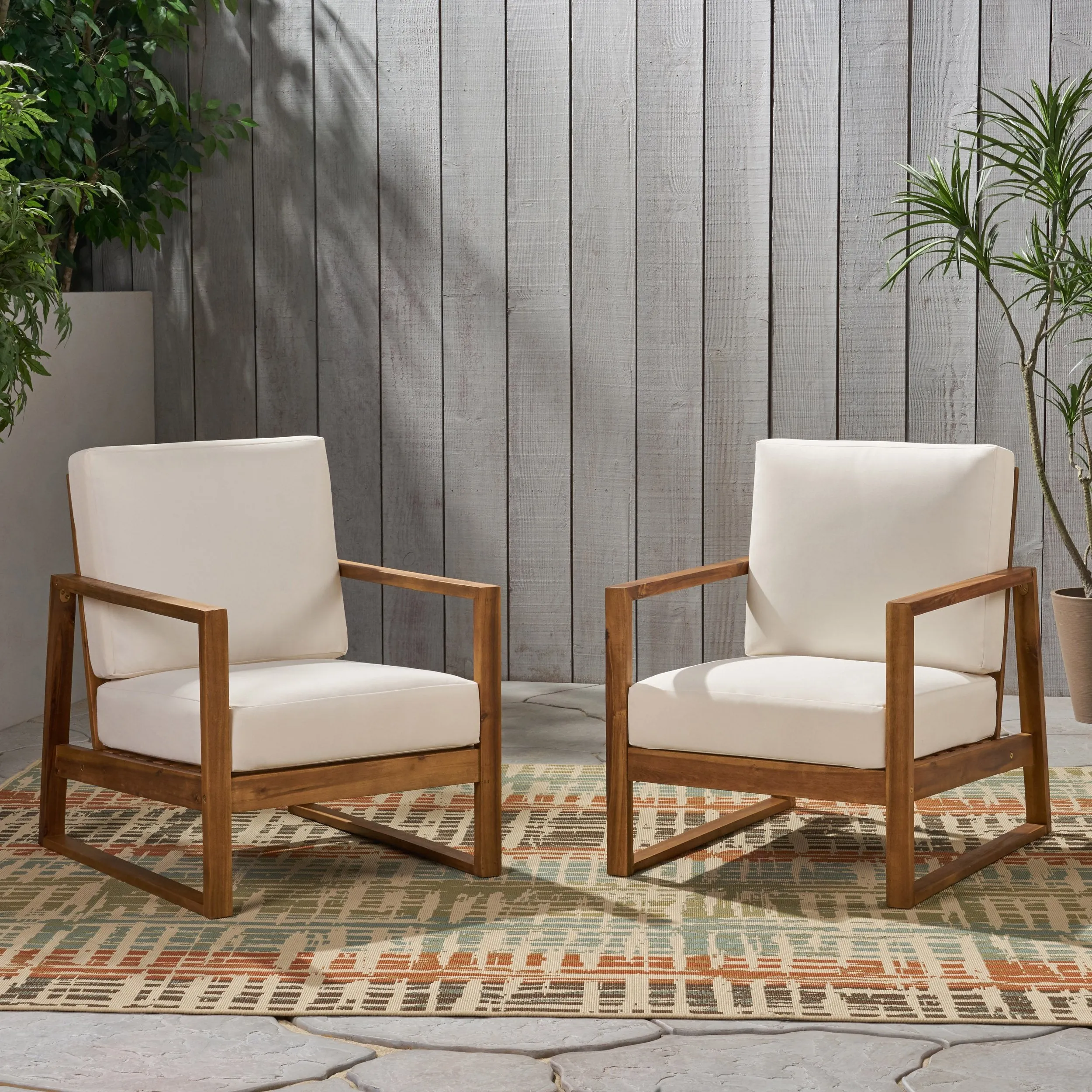 Outdoor Acacia Wood Club Chair with Cushions (Set of 2) - NH663013 chandelier, pendant light