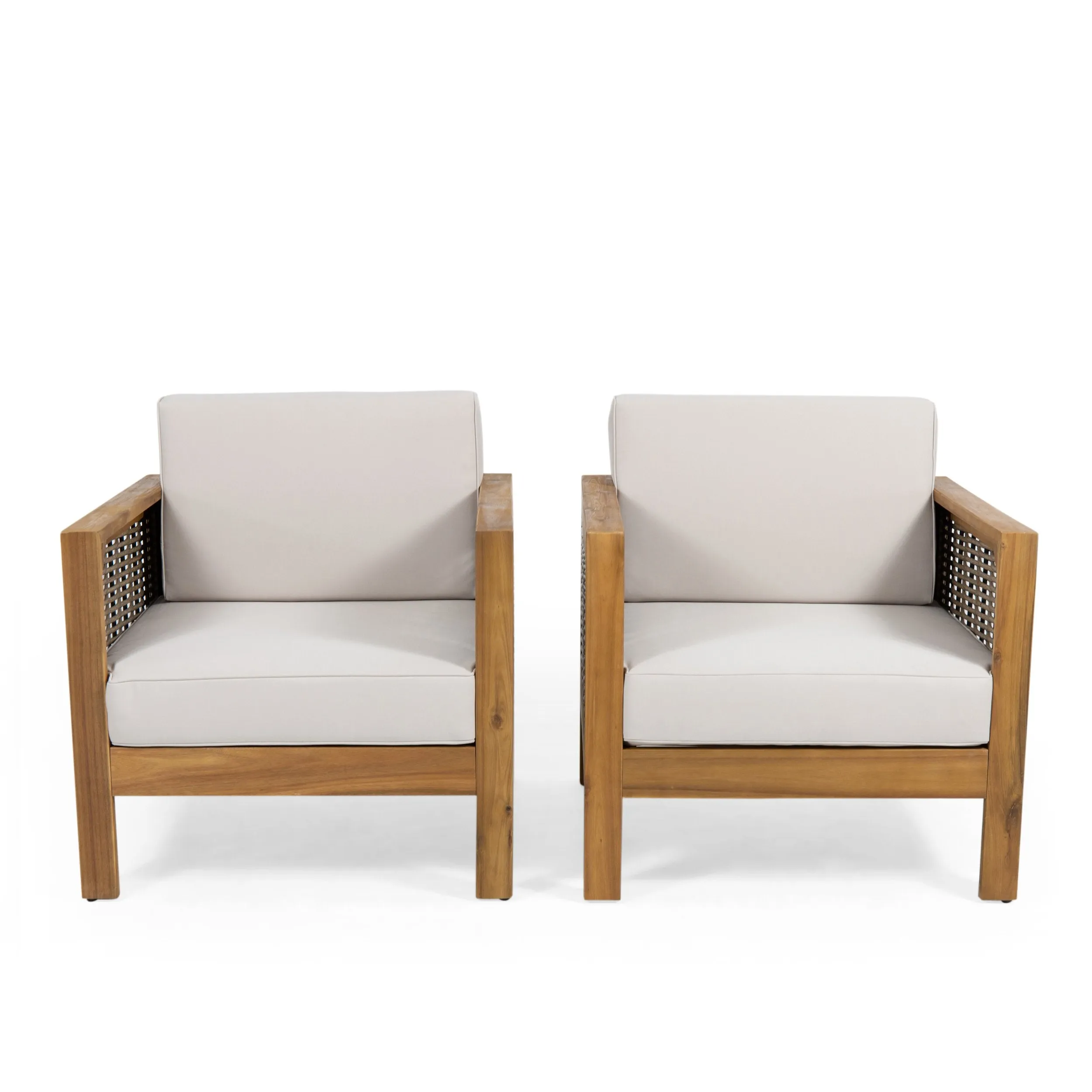 Outdoor Acacia Wood Club Chair with Wicker Accents (Set of 2) - NH659213