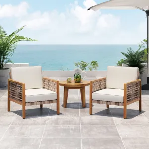 Outdoor Acacia Wood Club Chair with Wicker Accents (Set of 2) - NH879213 patio chairs, outdoor seating