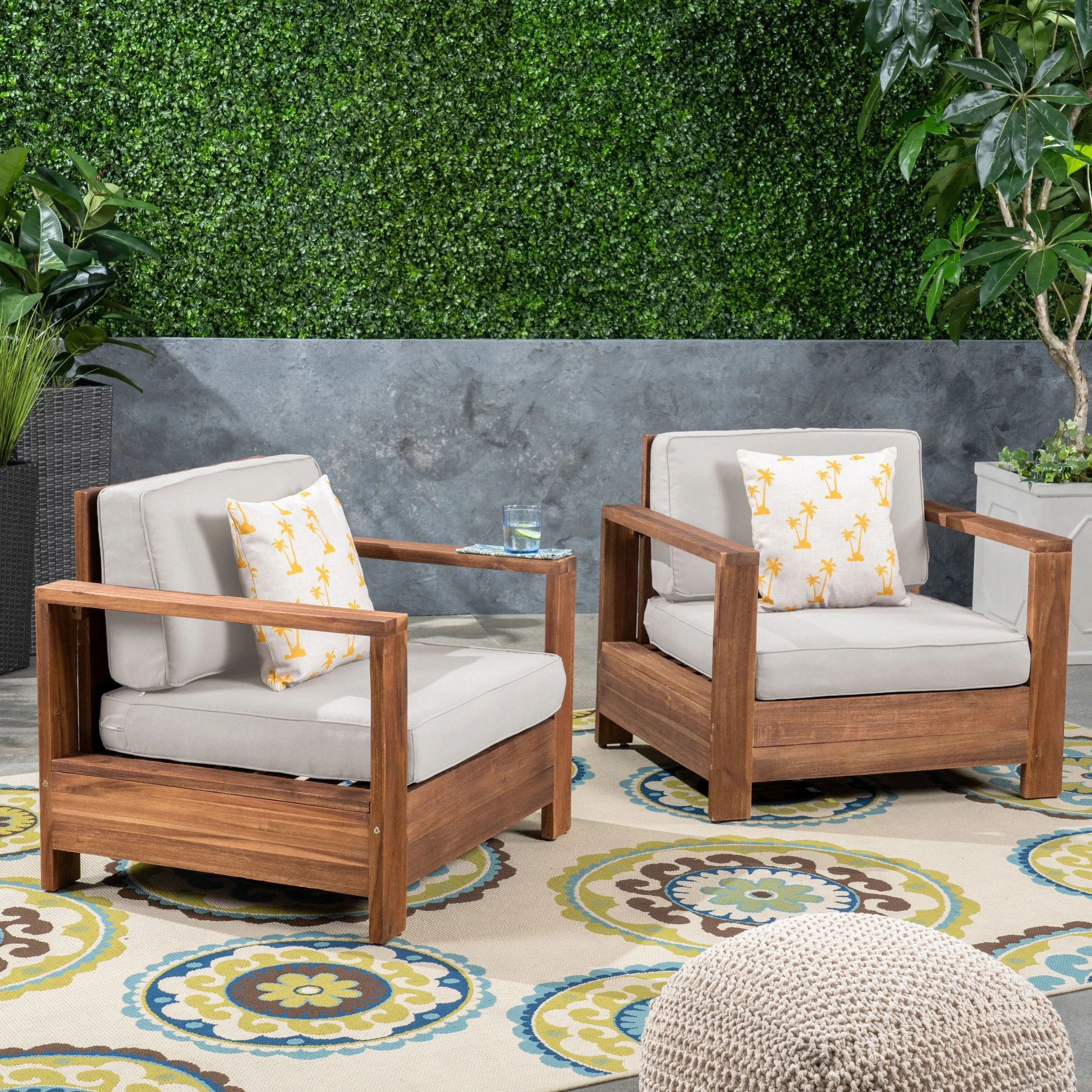 Outdoor Acacia Wood Club Chairs (Set of 2) - NH353603