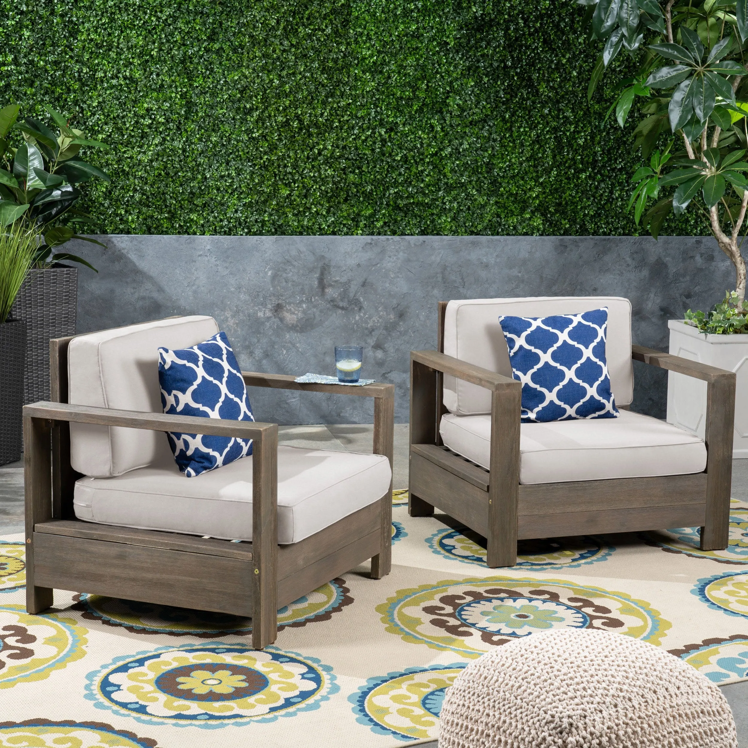 Outdoor Acacia Wood Club Chairs (Set of 2) - NH353603