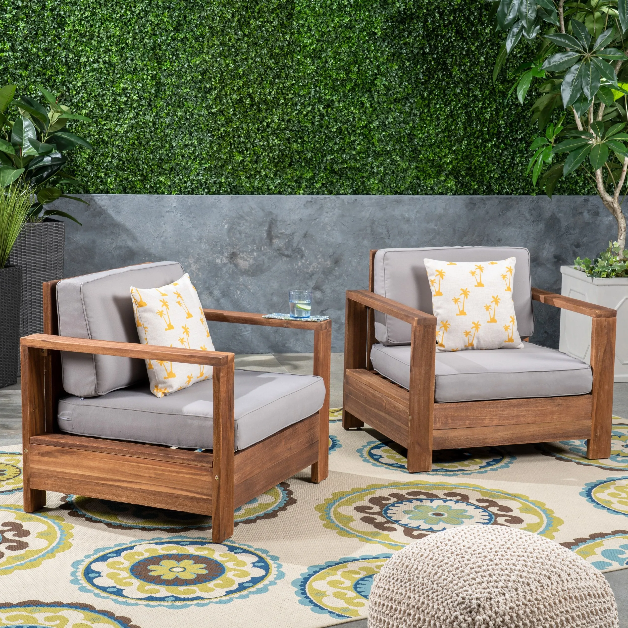 Outdoor Acacia Wood Club Chairs (Set of 2) - NH353603