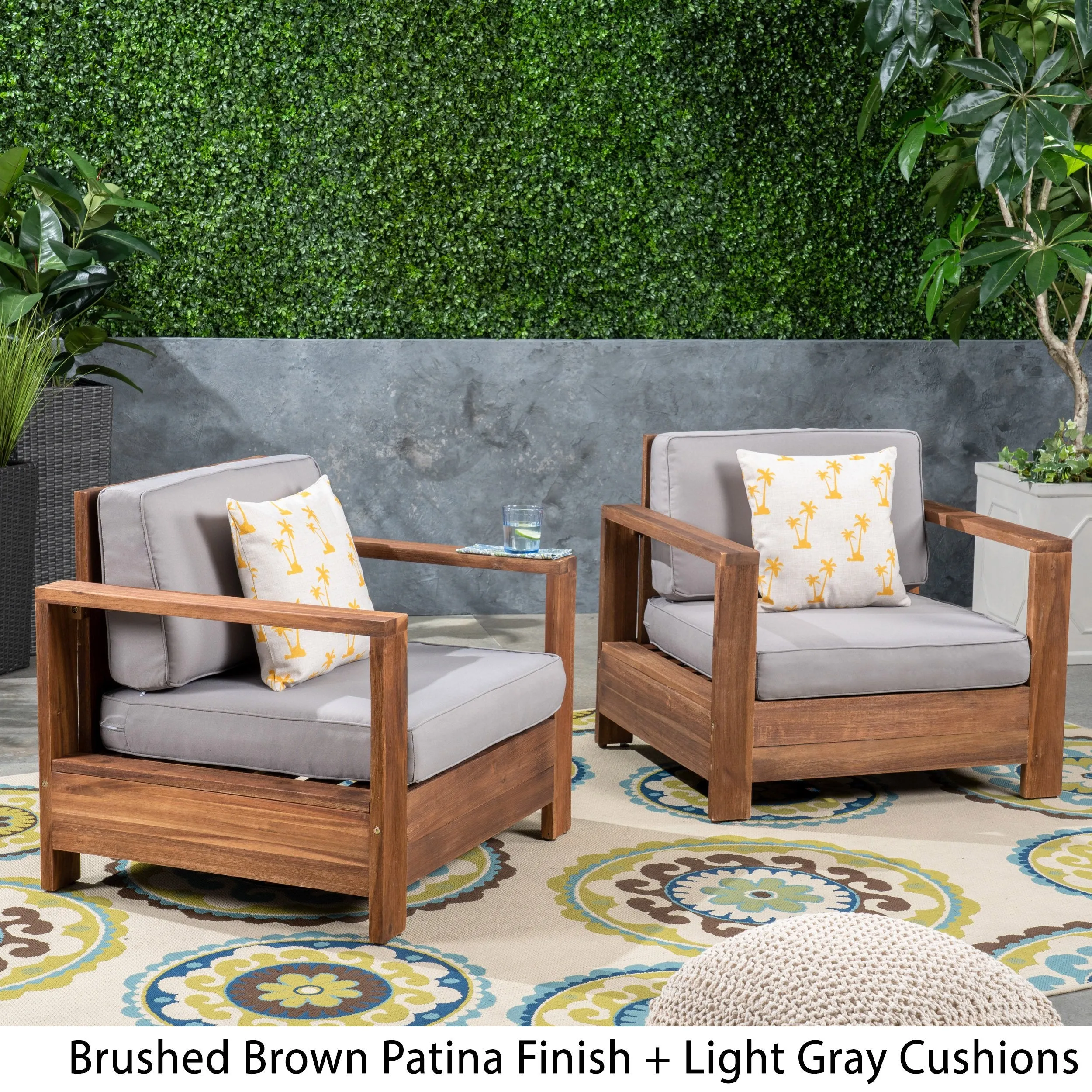 Outdoor Acacia Wood Club Chairs (Set of 2) - NH353603