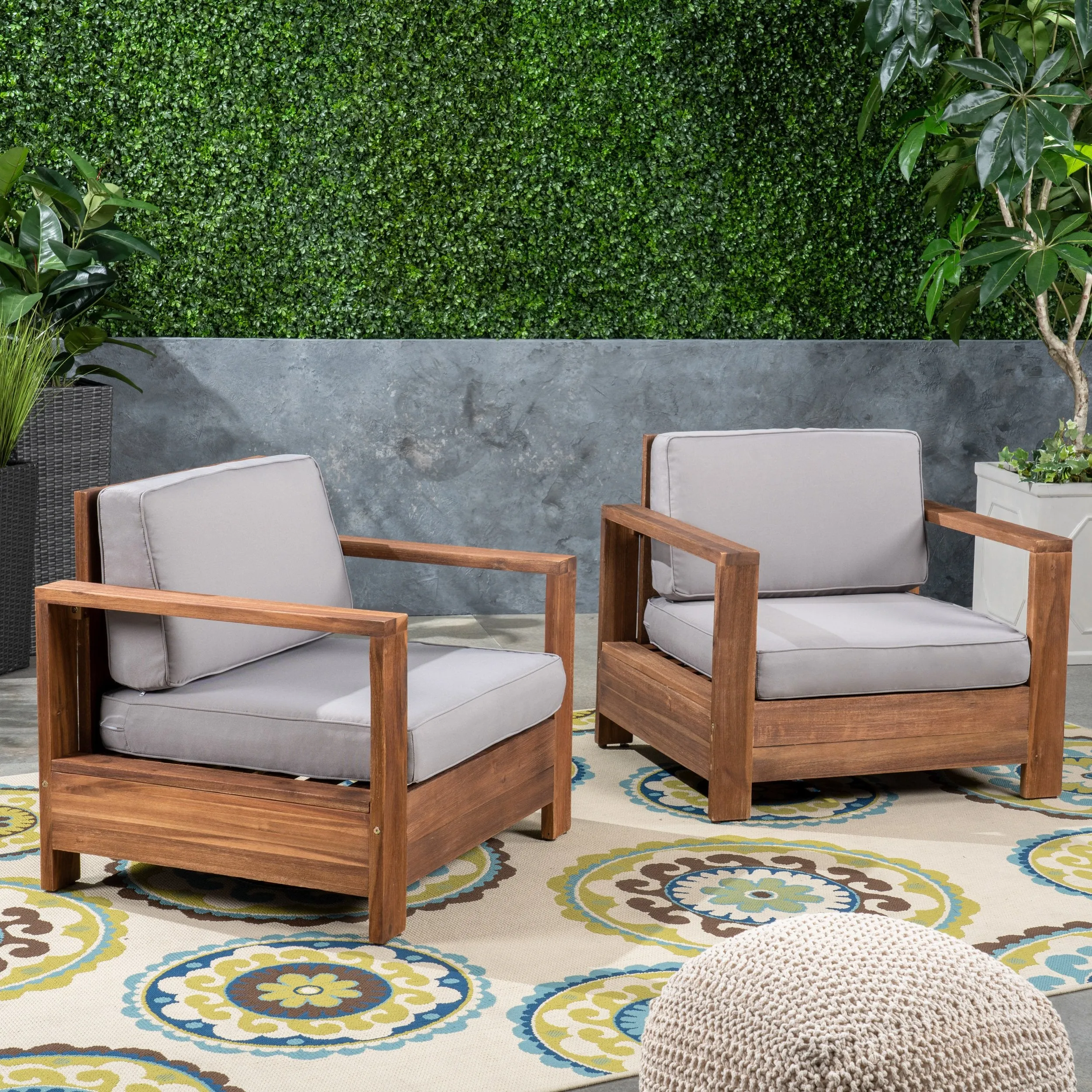 Outdoor Acacia Wood Club Chairs (Set of 2) - NH353603