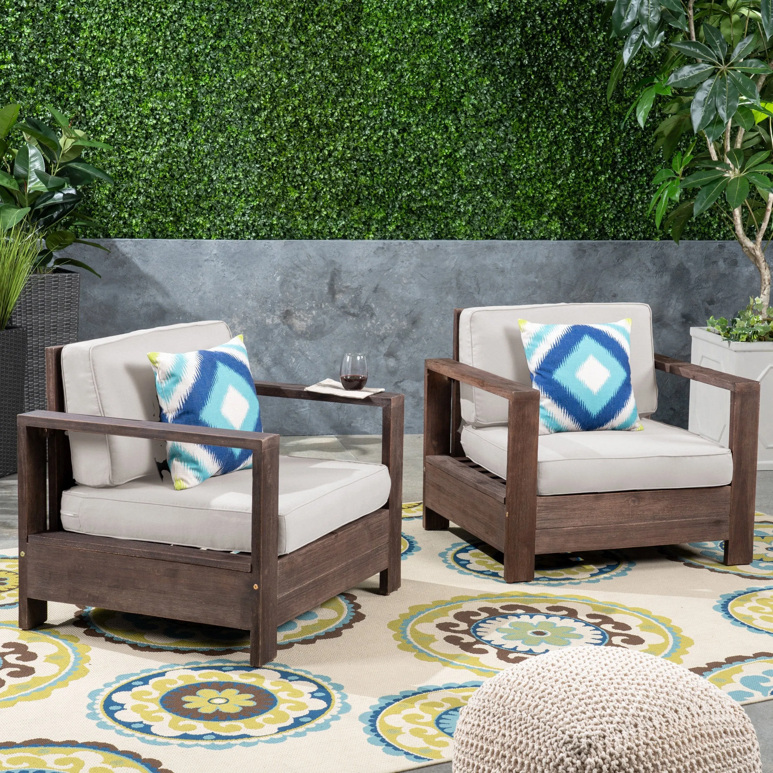Outdoor Acacia Wood Club Chairs (Set of 2) - NH353603