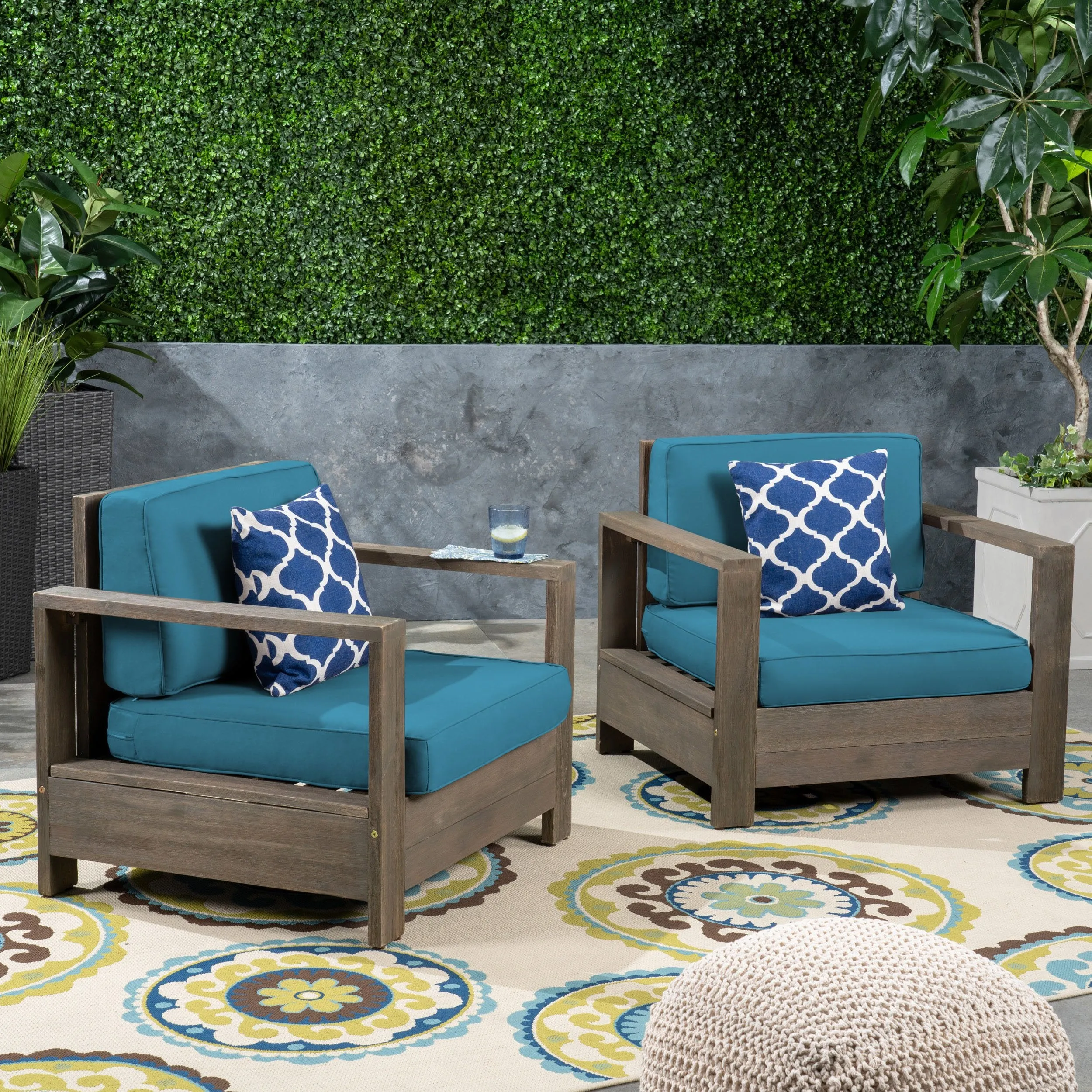 Outdoor Acacia Wood Club Chairs (Set of 2) - NH353603