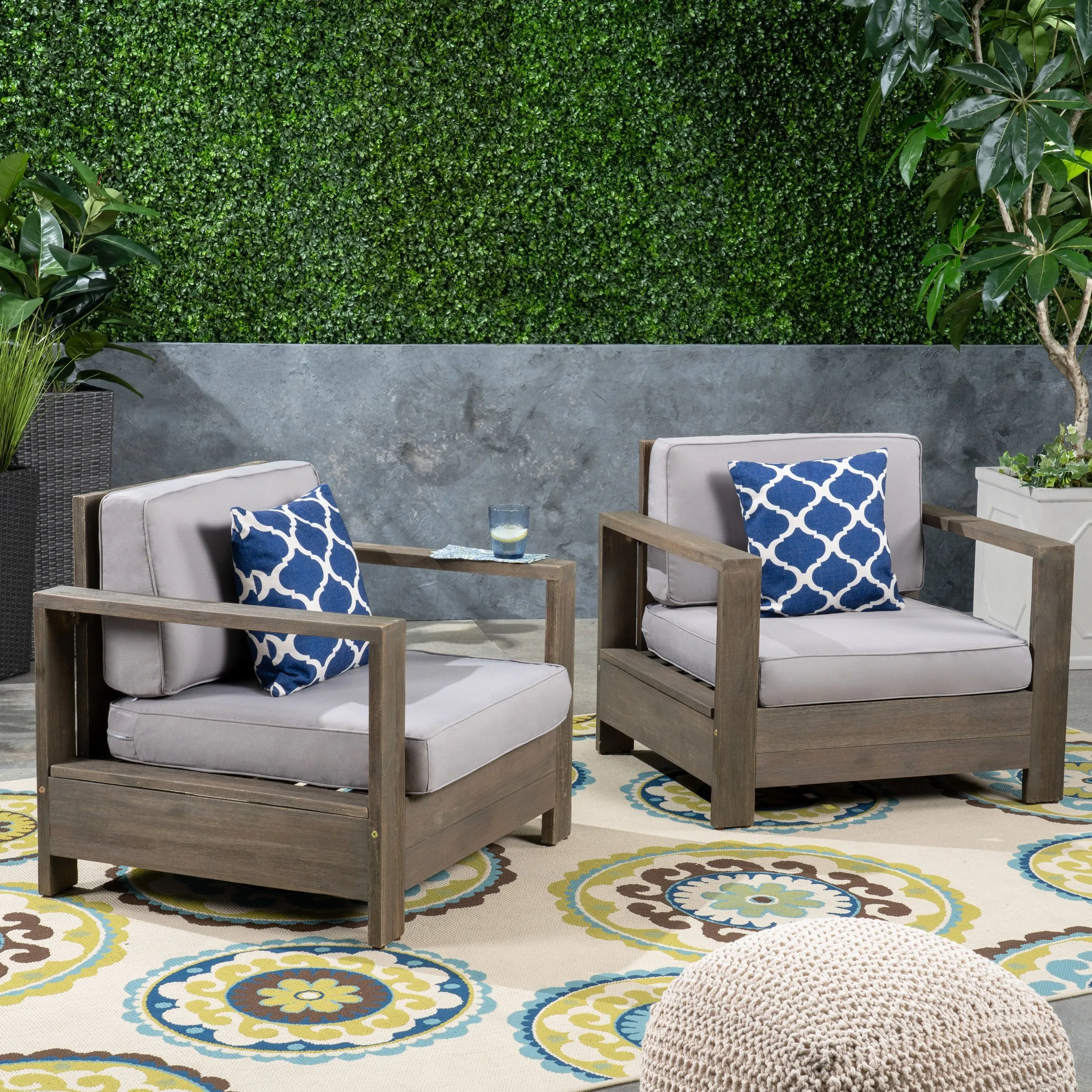 Outdoor Acacia Wood Club Chairs (Set of 2) - NH353603