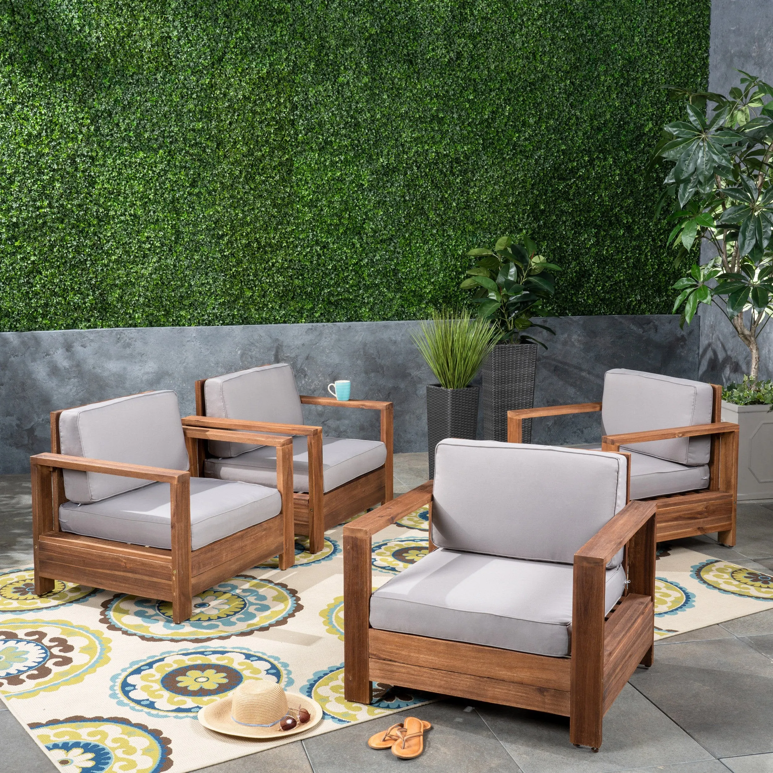 Outdoor Acacia Wood Club Chairs (Set of 4) - NH263603