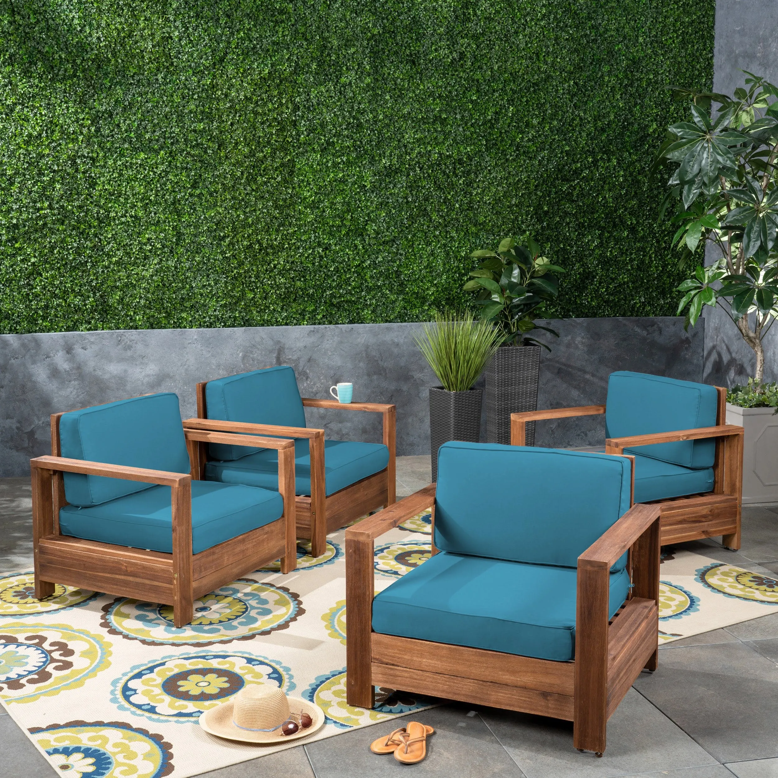 Outdoor Acacia Wood Club Chairs (Set of 4) - NH263603 patio chairs, outdoor seating