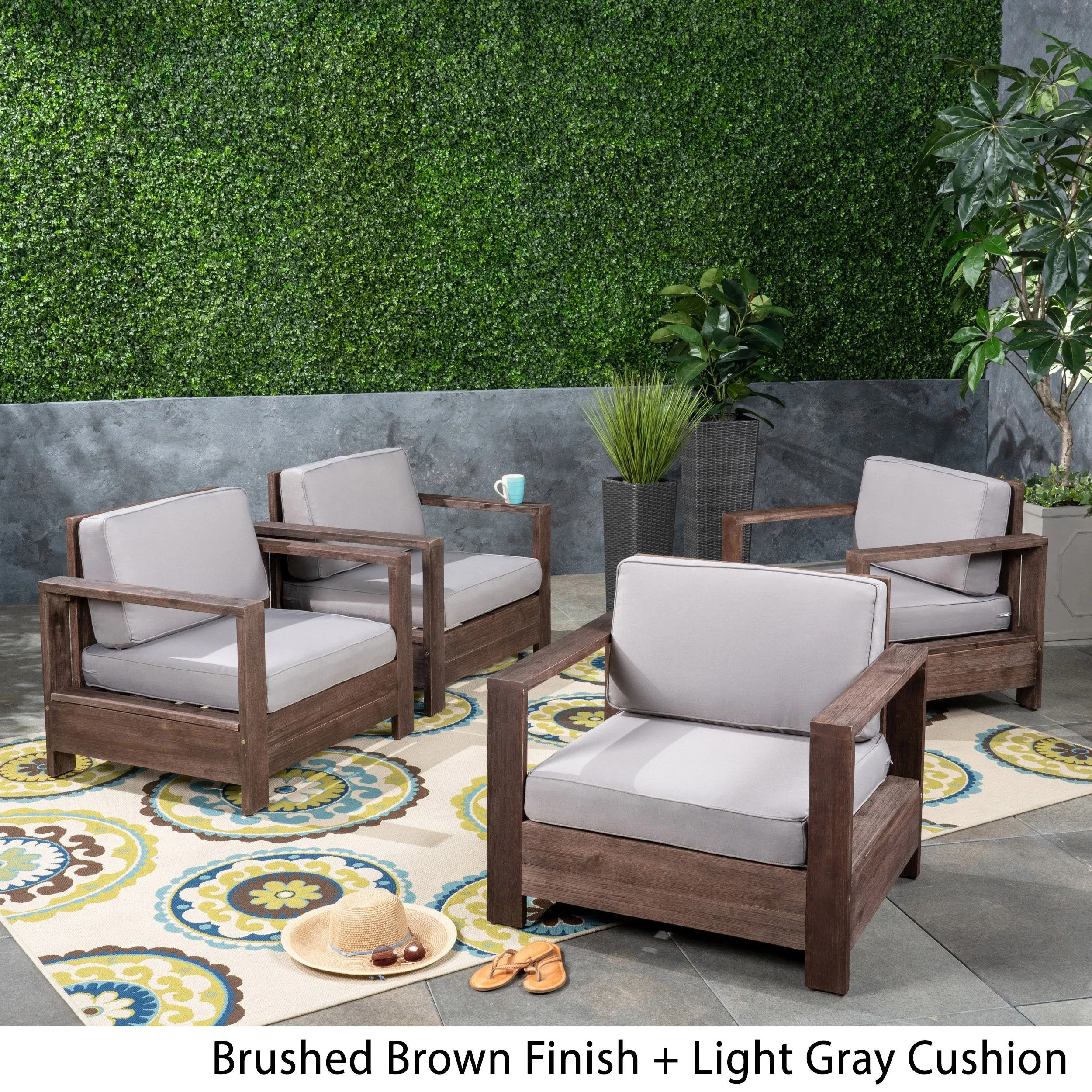 Outdoor Acacia Wood Club Chairs (Set of 4) - NH263603