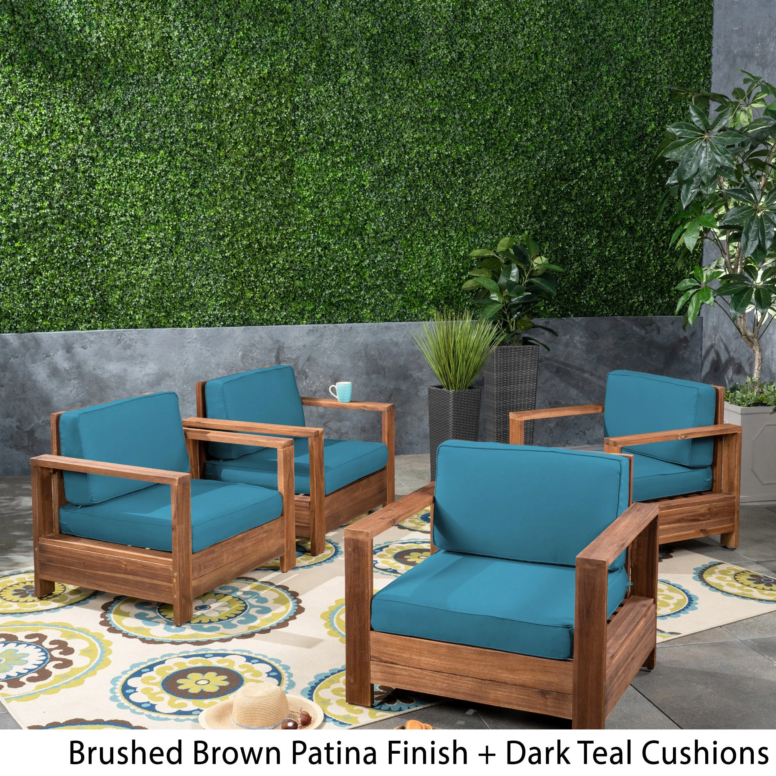 Outdoor Acacia Wood Club Chairs (Set of 4) - NH263603