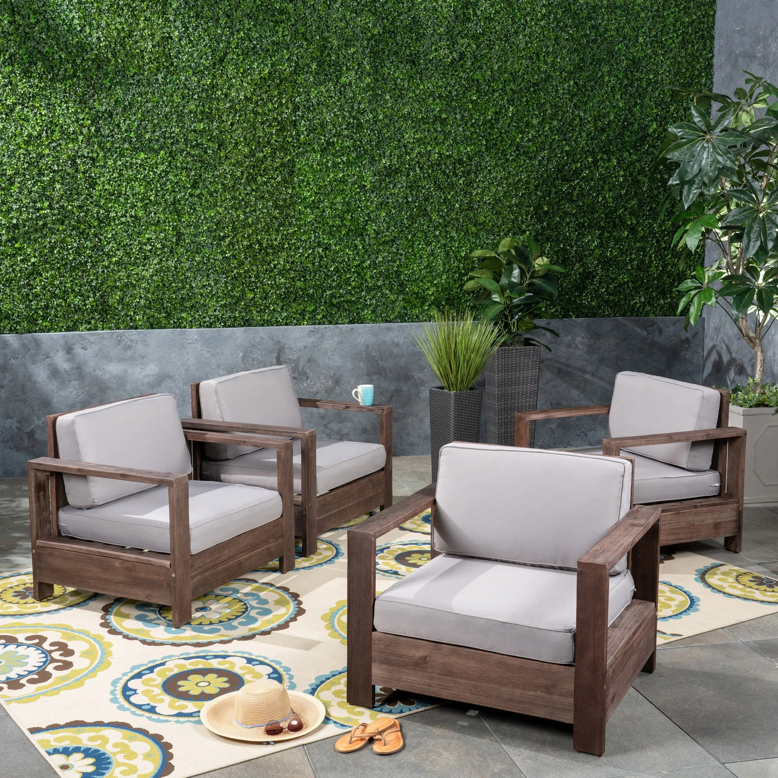 Outdoor Acacia Wood Club Chairs (Set of 4) - NH263603