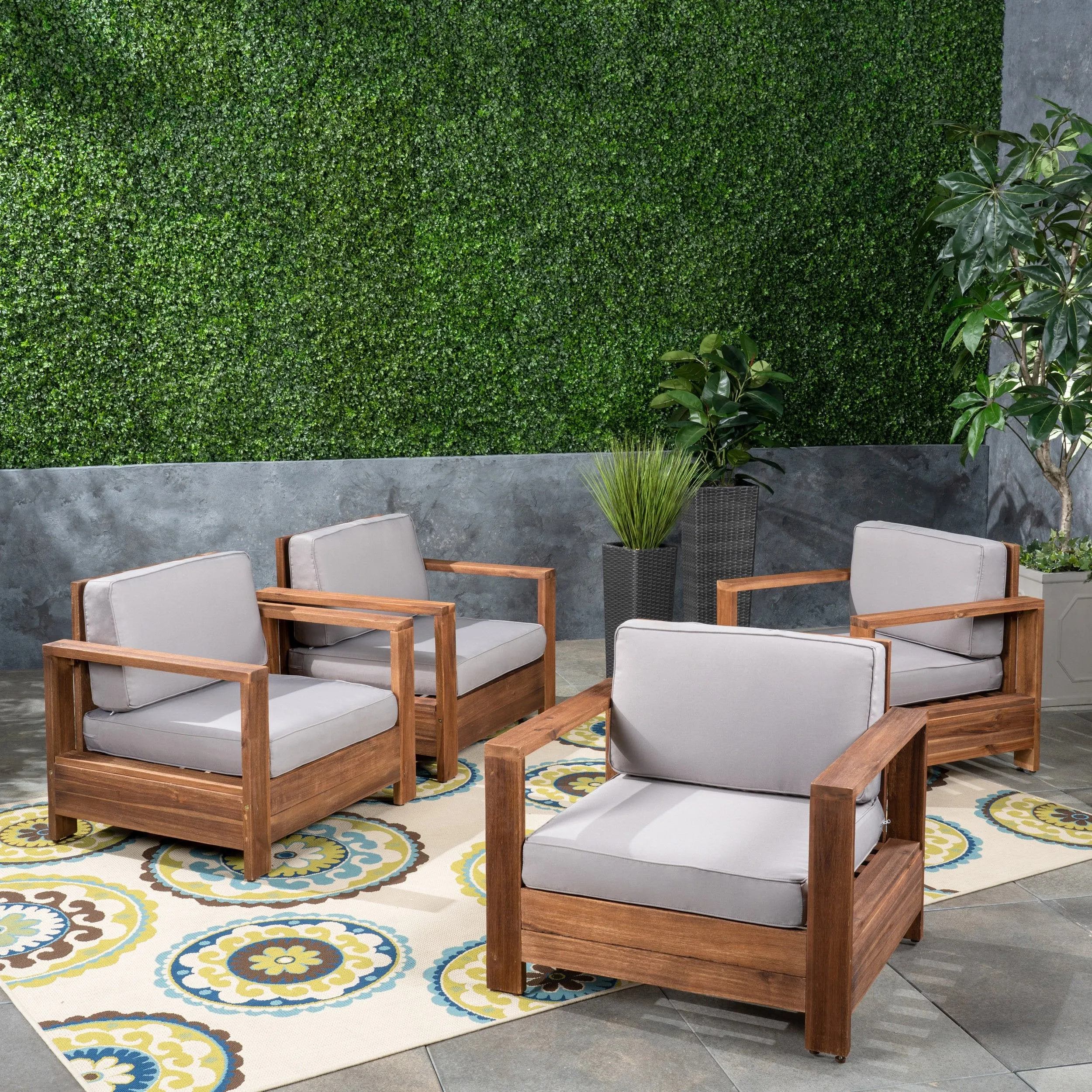 Outdoor Acacia Wood Club Chairs (Set of 4) - NH263603