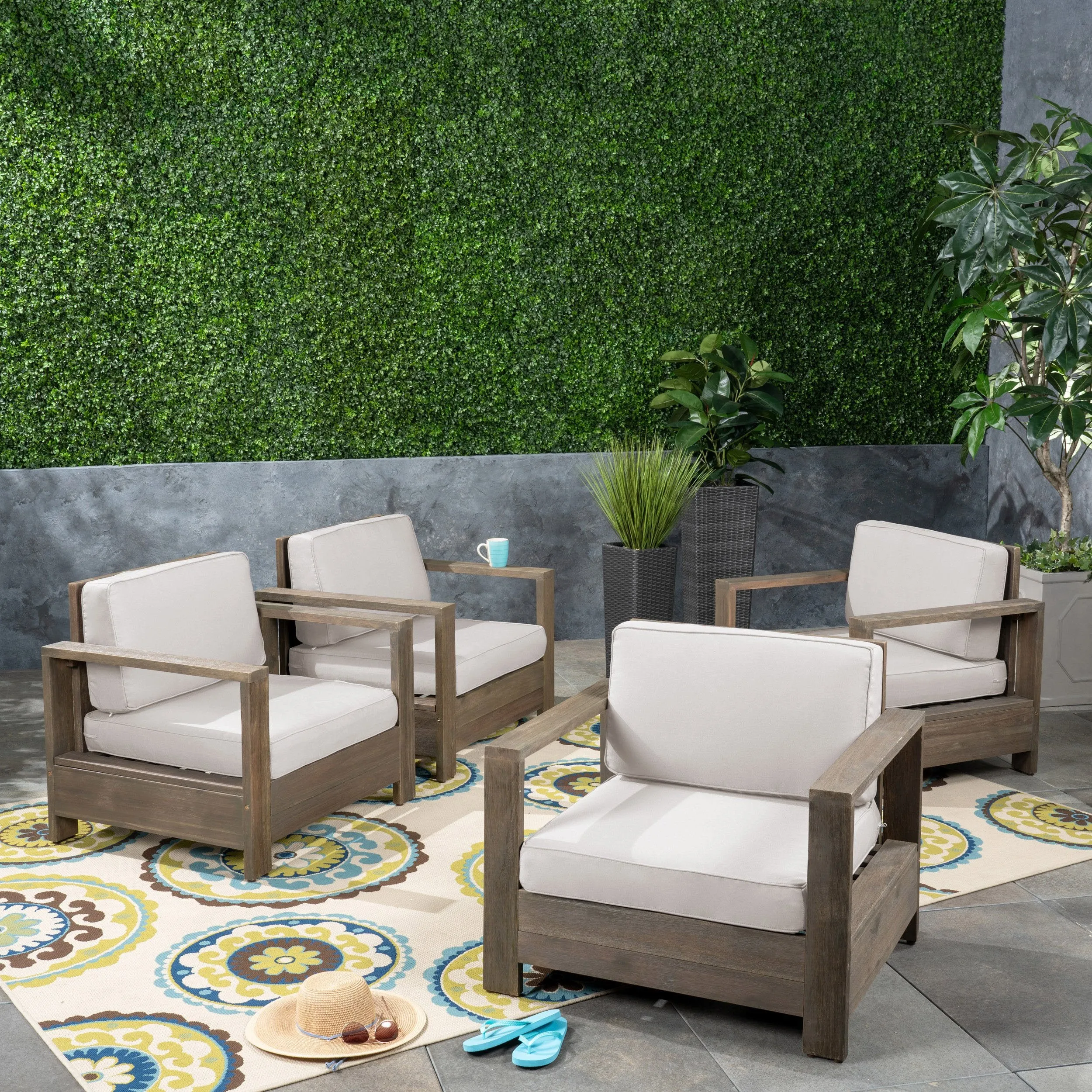Outdoor Acacia Wood Club Chairs (Set of 4) - NH263603