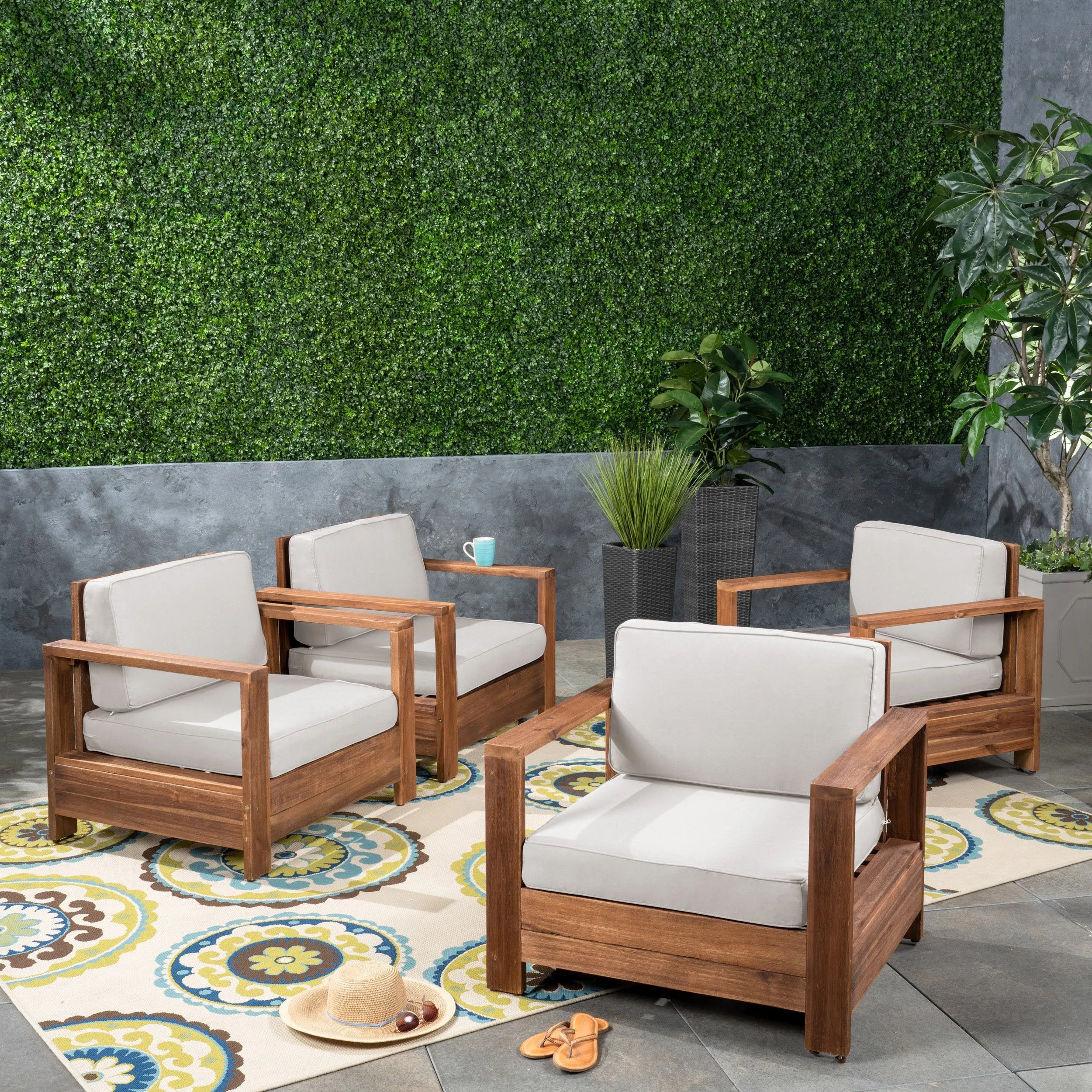 Outdoor Acacia Wood Club Chairs (Set of 4) - NH263603