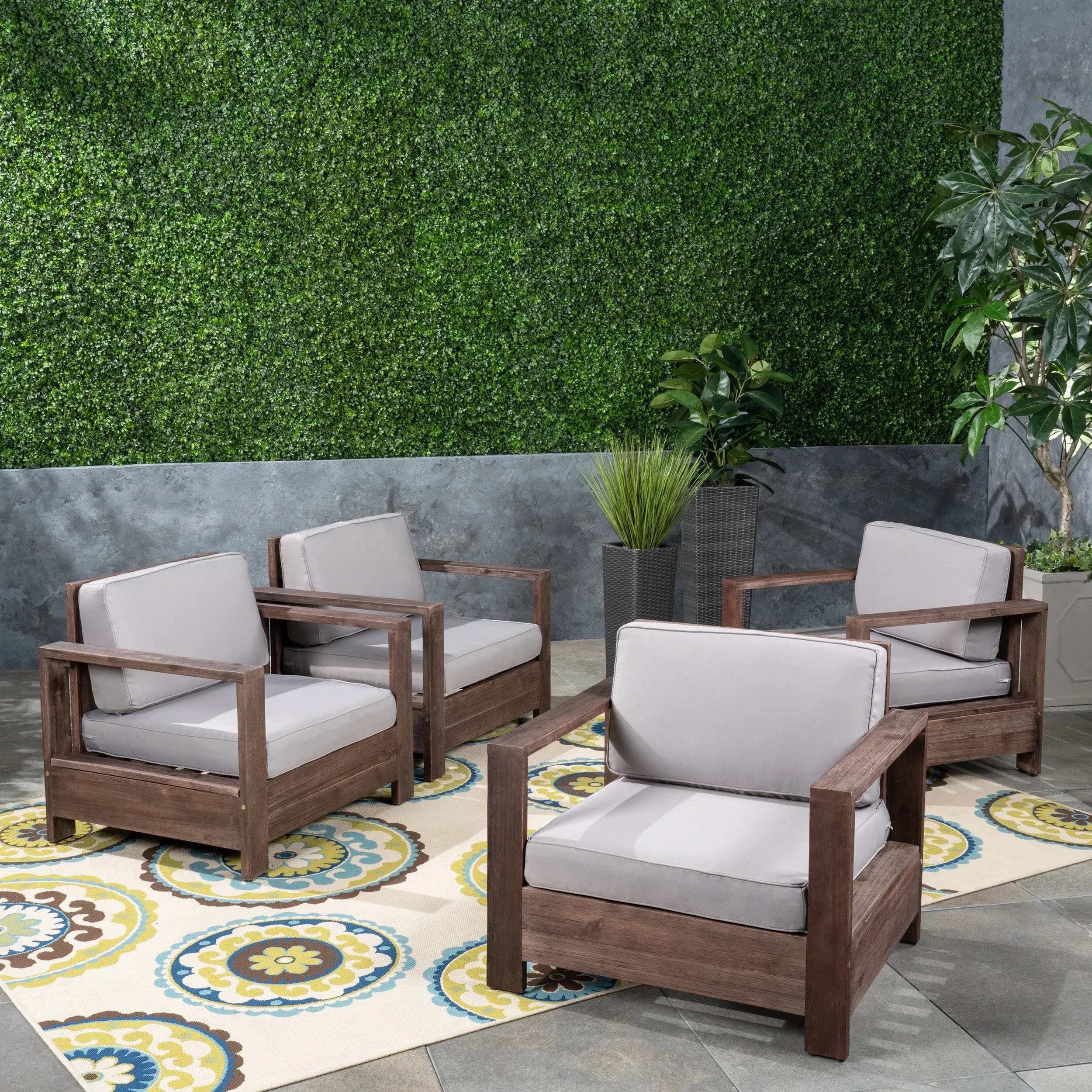 Outdoor Acacia Wood Club Chairs (Set of 4) - NH263603